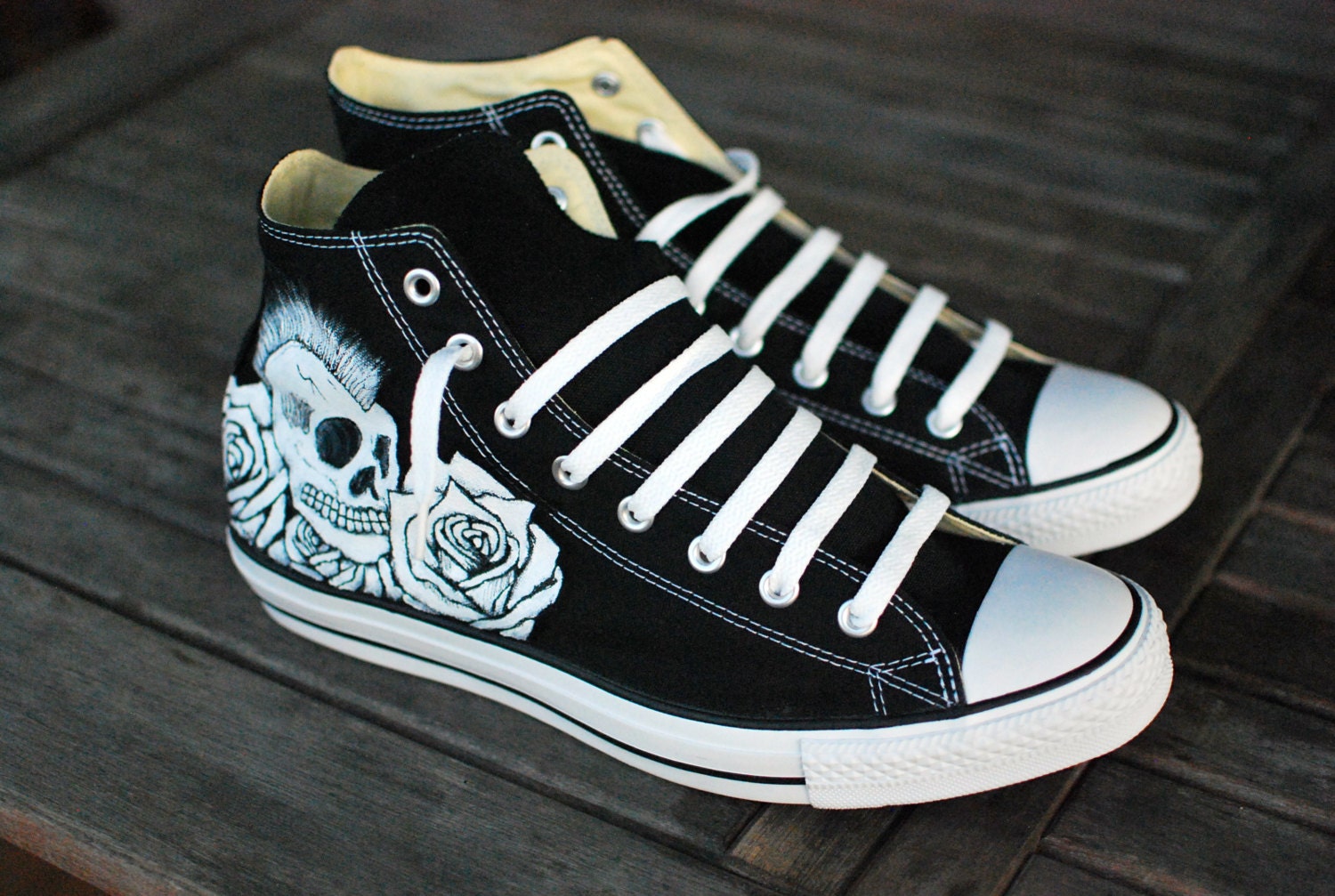Rocker Skull and Roses Hi Top Converse by BStreetShoes on Etsy