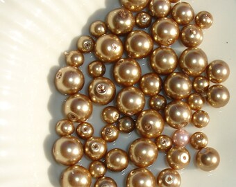 Beige Glass Pearl Beads - Jewelry Making Supply - 24 pcs