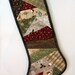 QUILTED CHRISTMAS STOCKING, crazy quilted, red, brown, green