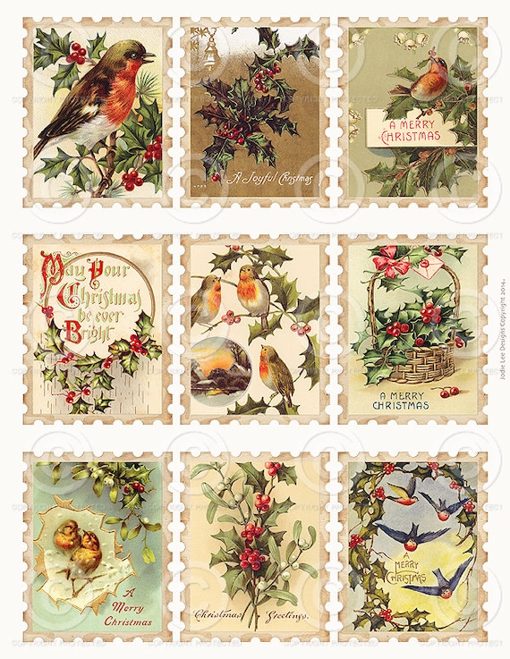 Printable Vintage Christmas Stamps Collage Sheet Tags 2 as a