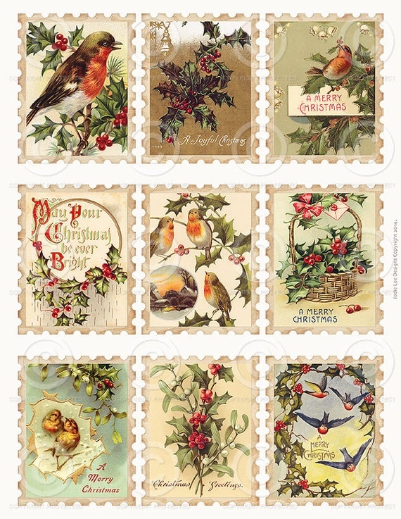 Printable Vintage Christmas Stamps Collage Sheet Tags 2 as a