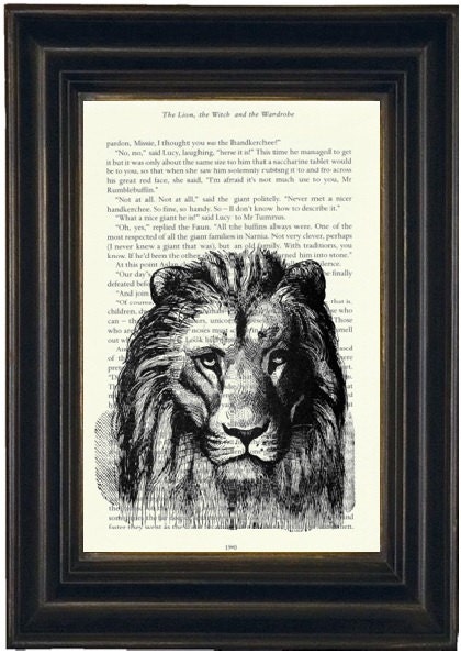 narnia book page print recycled book page book lovers gift