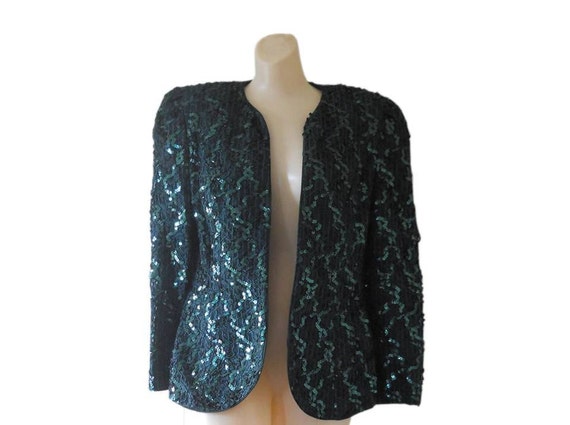 Emerald Green Sequin Blazer Green Christmas by ShineBrightVintage