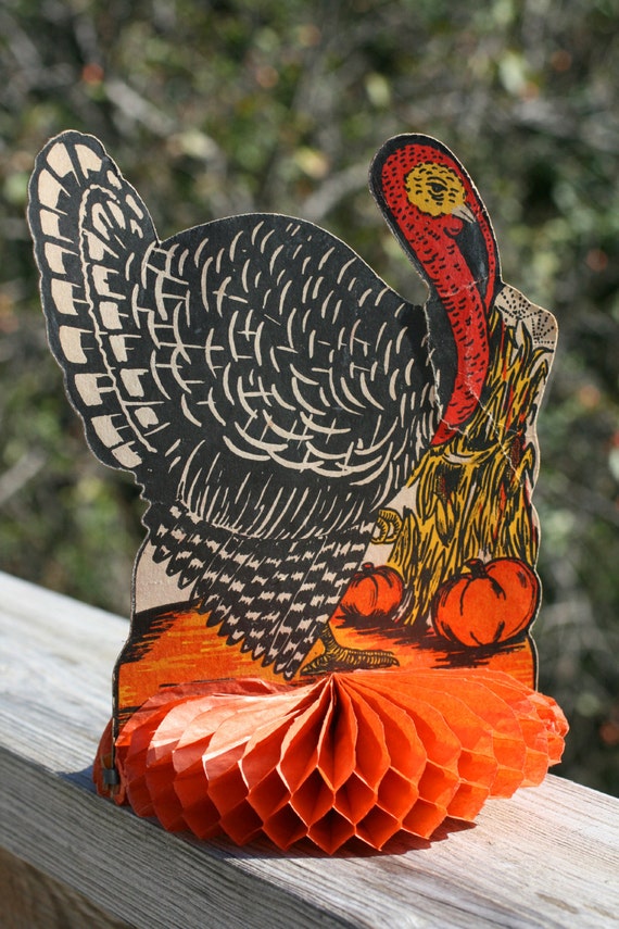 VINTAGE Turkey Centerpiece Paper Fold Out Turkey Decoration.