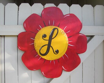 Monogram Flower Wooden Door Hanger You choose colors!