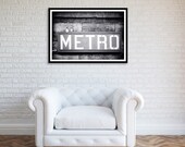 Black and White print of Metro sign in Paris, France.