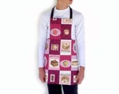 Reversible full apron in pink fabric one side and black jeans the other side