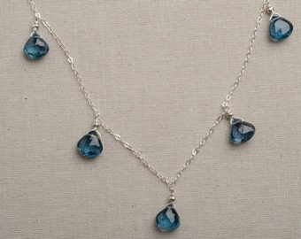 Blue Topaz Necklace, December Birthstone, London Blue Topaz, Healing Gemstone Jewelry, Gemstone Silver Chain Necklace