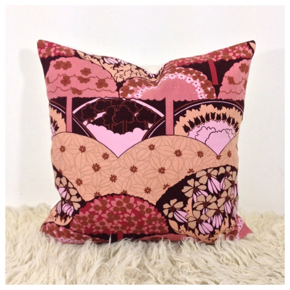 Throw Pillow Cover Handmade From 1970s Treetops Fabric Grace