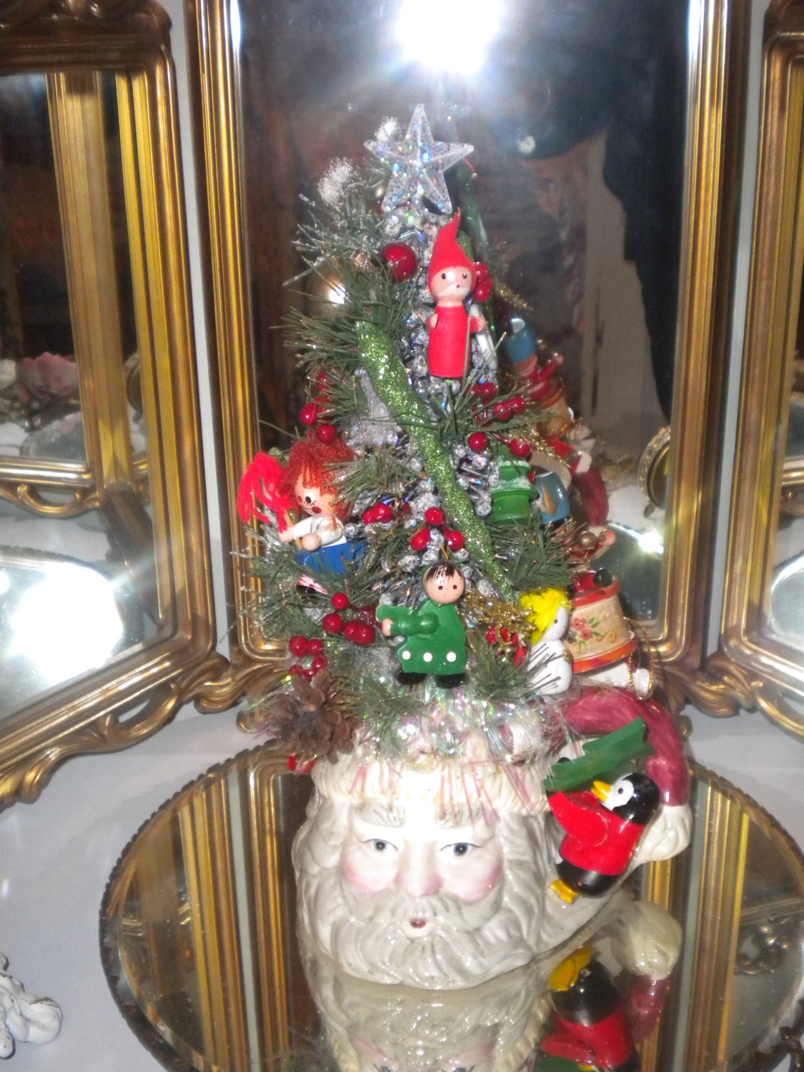 SALE........OOAK Vintage Christmas Decorated Tree, Eclectic Christmas