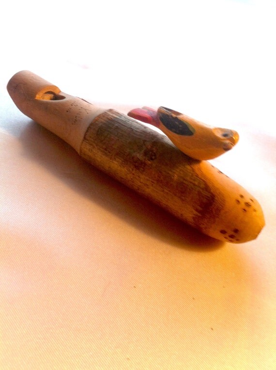 Vintage Hand Carved Folk Art Whistle With Bird by 