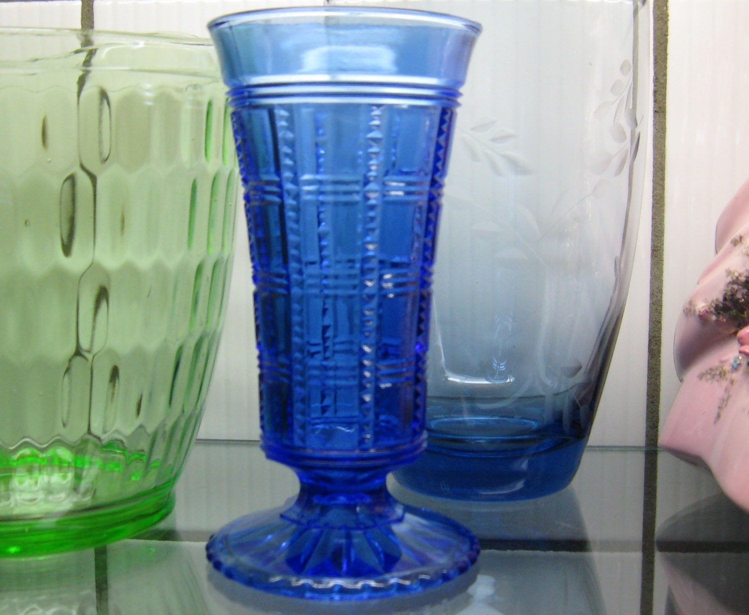 Vintage Cobalt Blue Depression Glass Bud Vase