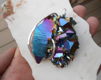 Titanium Druzy Silver Wrapped Pendant