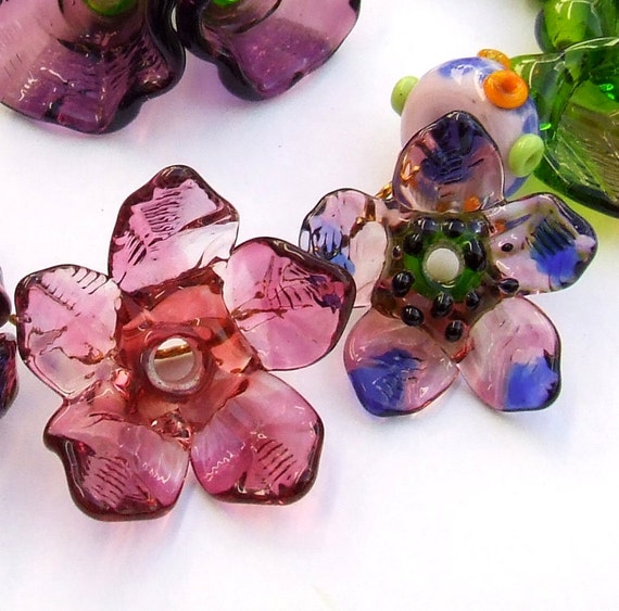 Lampwork Glass Flower Beads for Jewelry Making Set of 19