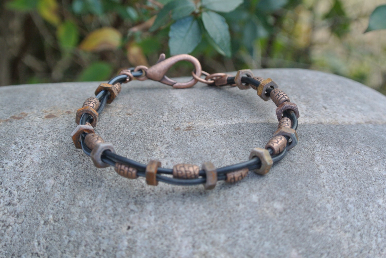Mens Durable Bracelet with Electrical Wire Oxidized Hexagon