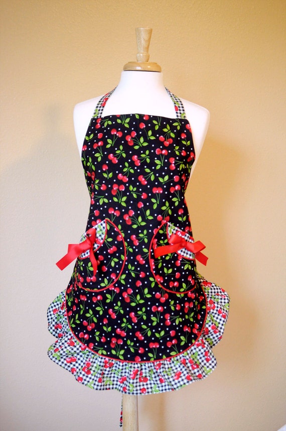 Women's Ruffled Apron In A Pretty And Practical Cherry