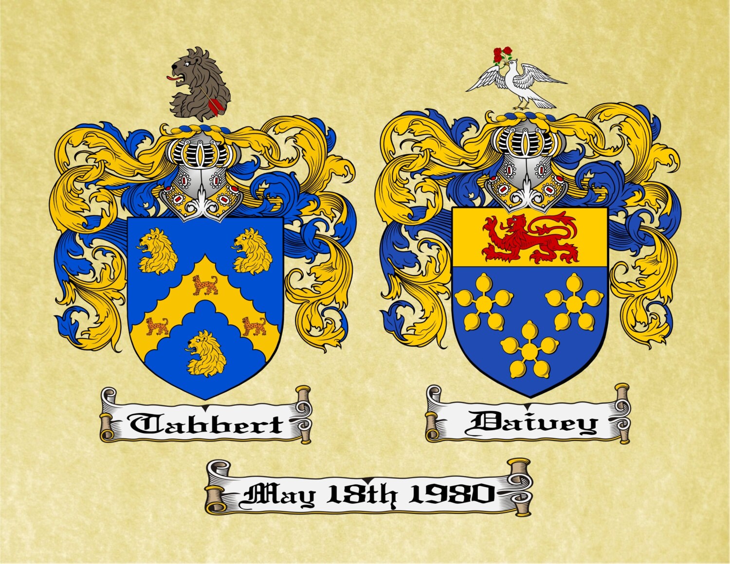ANNIVERSARY CREST Dual Coat of Arms / Family Crest for
