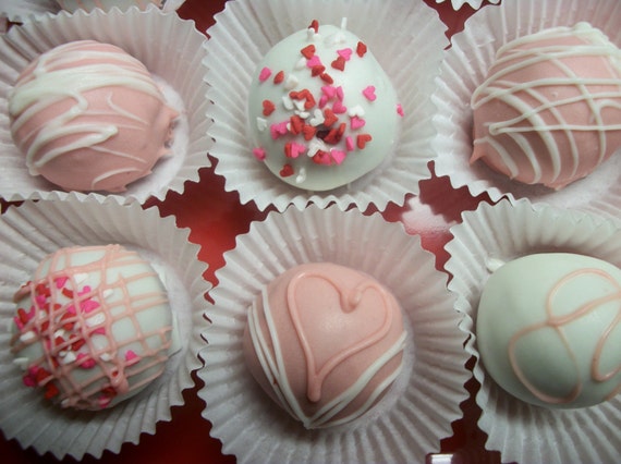 Valentines Day Strawberry Cake  Truffle cake balls 12 hand Made Decadent White Chocolate truffle balls Valentine gift Wedding Favor