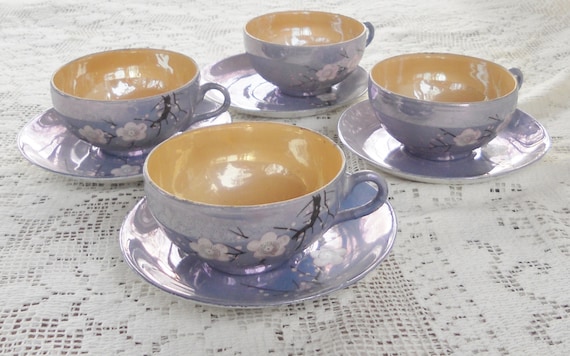 and Saucers, Cups Tea regency 4, teacup Japanese vintage Party saucer  Lusterware inspired for and Vintage Hand