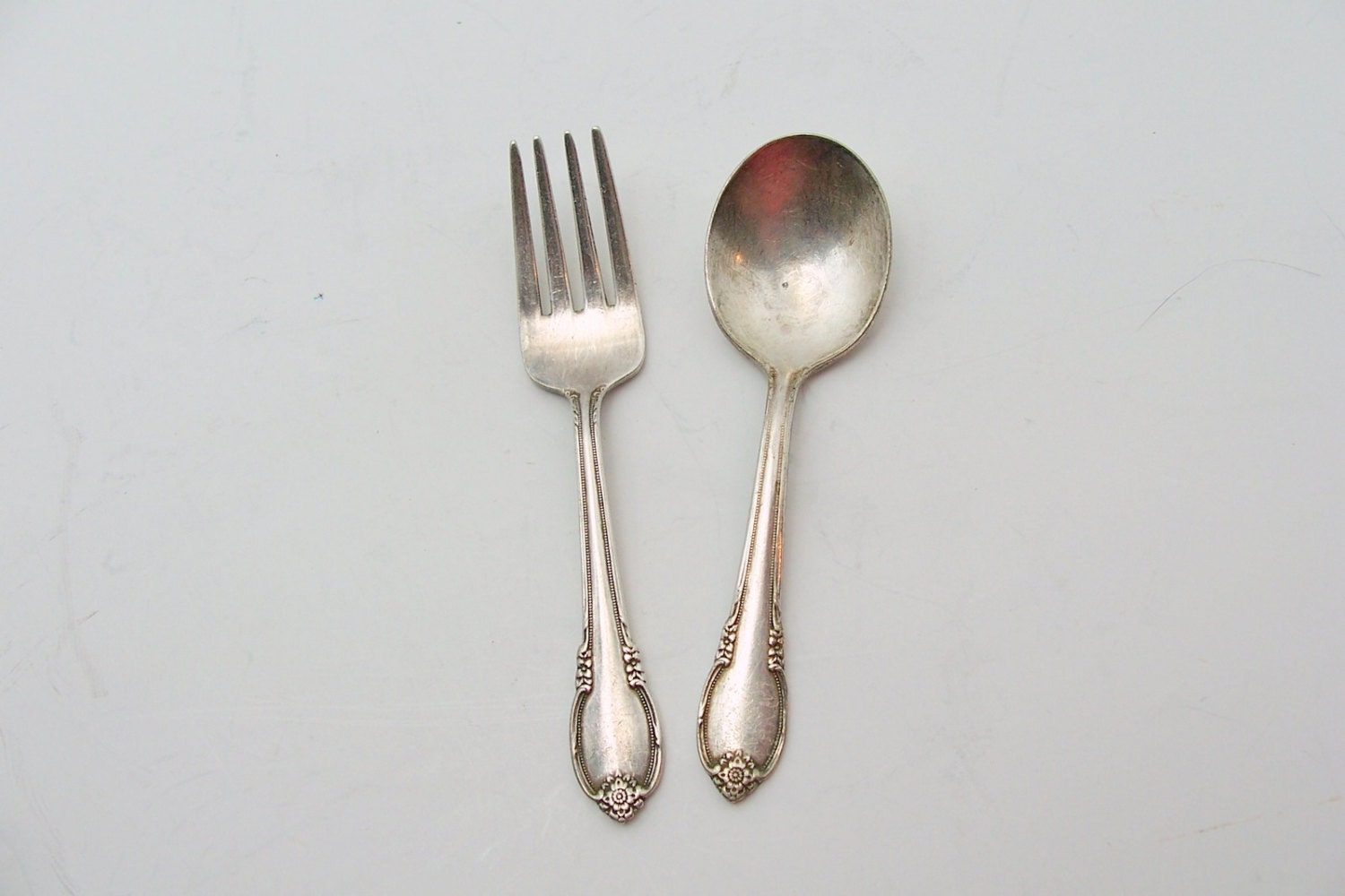 Silver Baby Spoon and Fork. Rogers Bros. Remembrance Floral