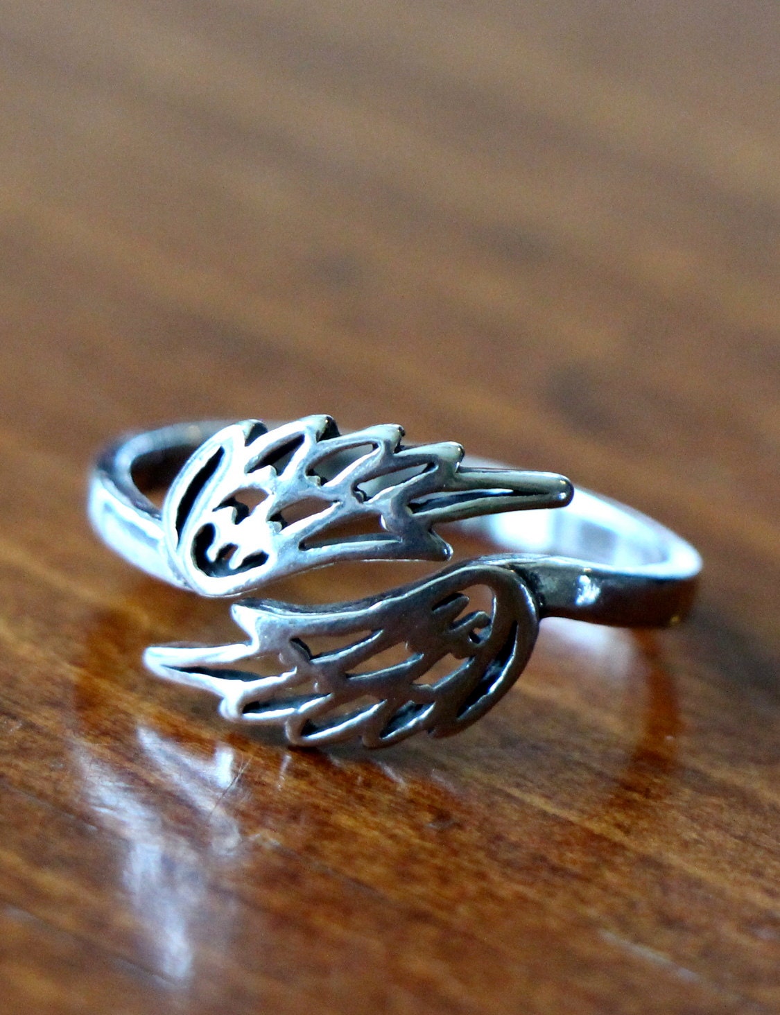 Angel Wings Adjustable Ring Sterling Silver Guardian Angel