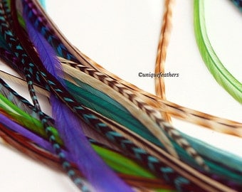 Feather Hair Accessories Boho Hair Feathers DIY Kit Feather Extensions Bohemian Blue Green Purple Plume Extension x10