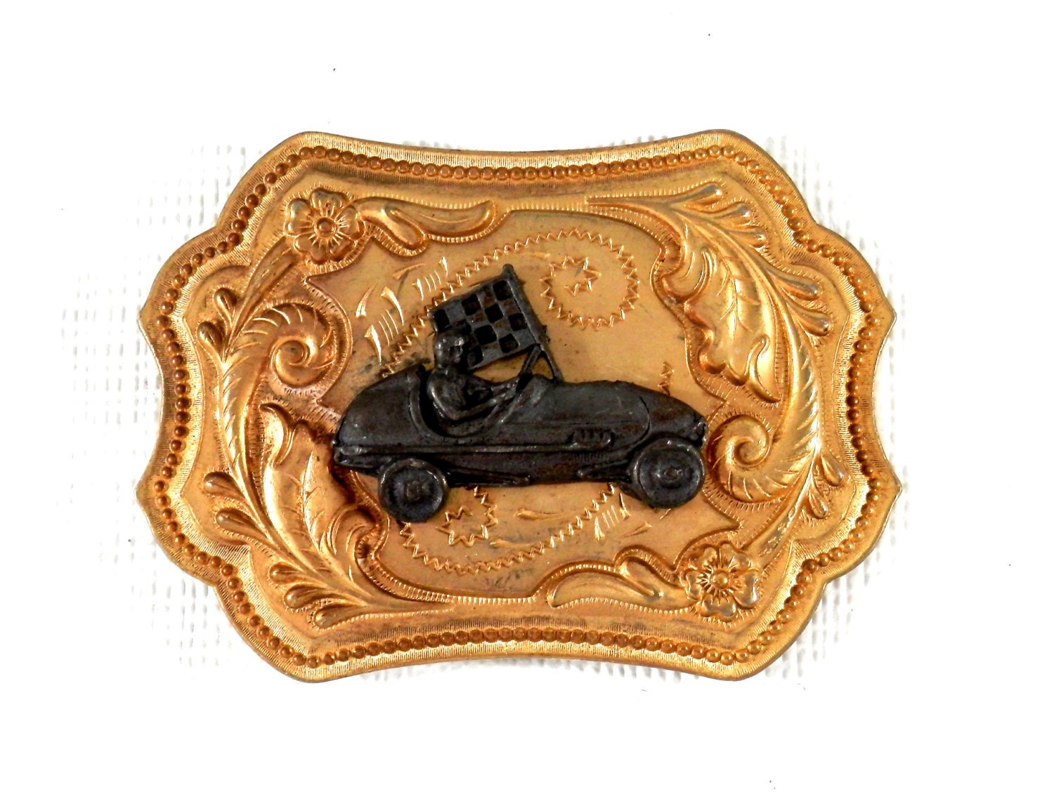 Soap Box Derby Belt Buckle 1980's Gold and Pewter - Haute ...