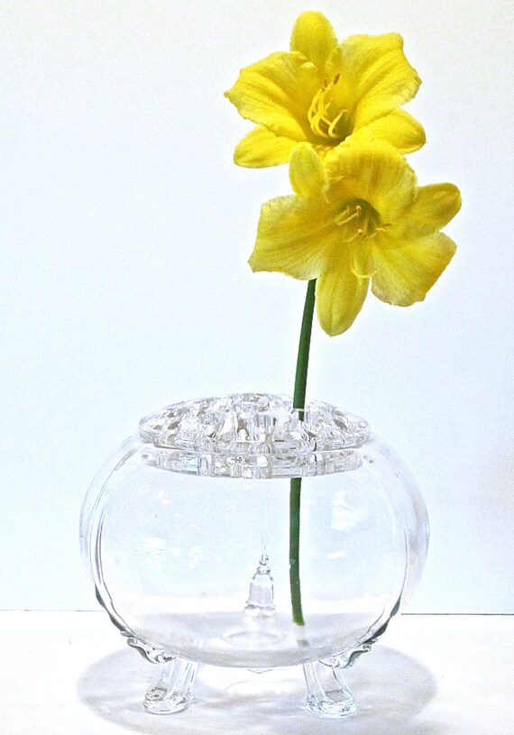Glass Flower Frog Vase Candle Holder Clear Bowl Vase Flower