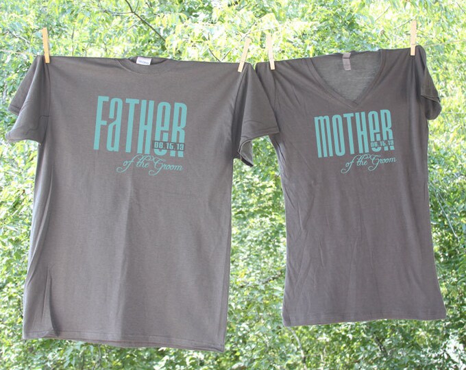 Father and Mother of the Groom Classic Droid with Date Matching Shirts - two wedding party shirts