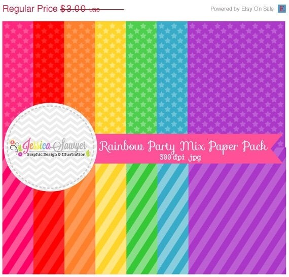 50% OFF - INSTANT DOWNLOAD, rainbow party printable paper - digital paper - 8.5'' x 11'' - rainbow background - commercial use - scrapboo Il_570xn