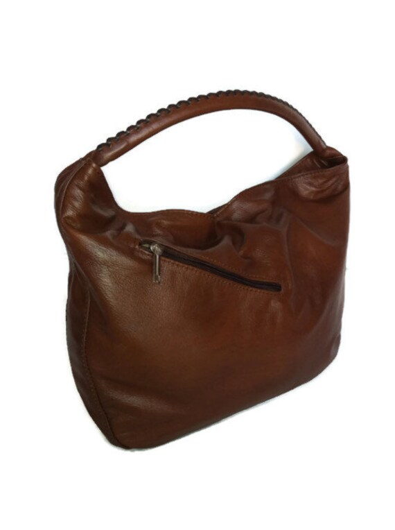 Genuine brown leather medium hobo bag purse shoulder handbag