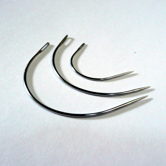 3 Curved Hand Sewing needles Sharps General use mixed size