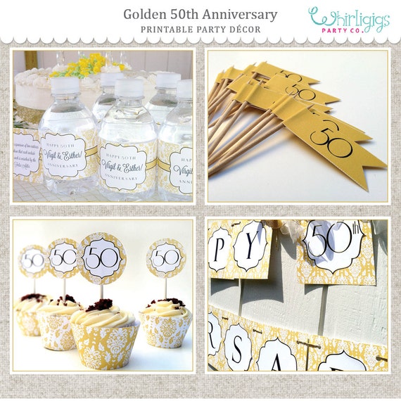 50th Golden Anniversary Printable Party by whirligigspartyco