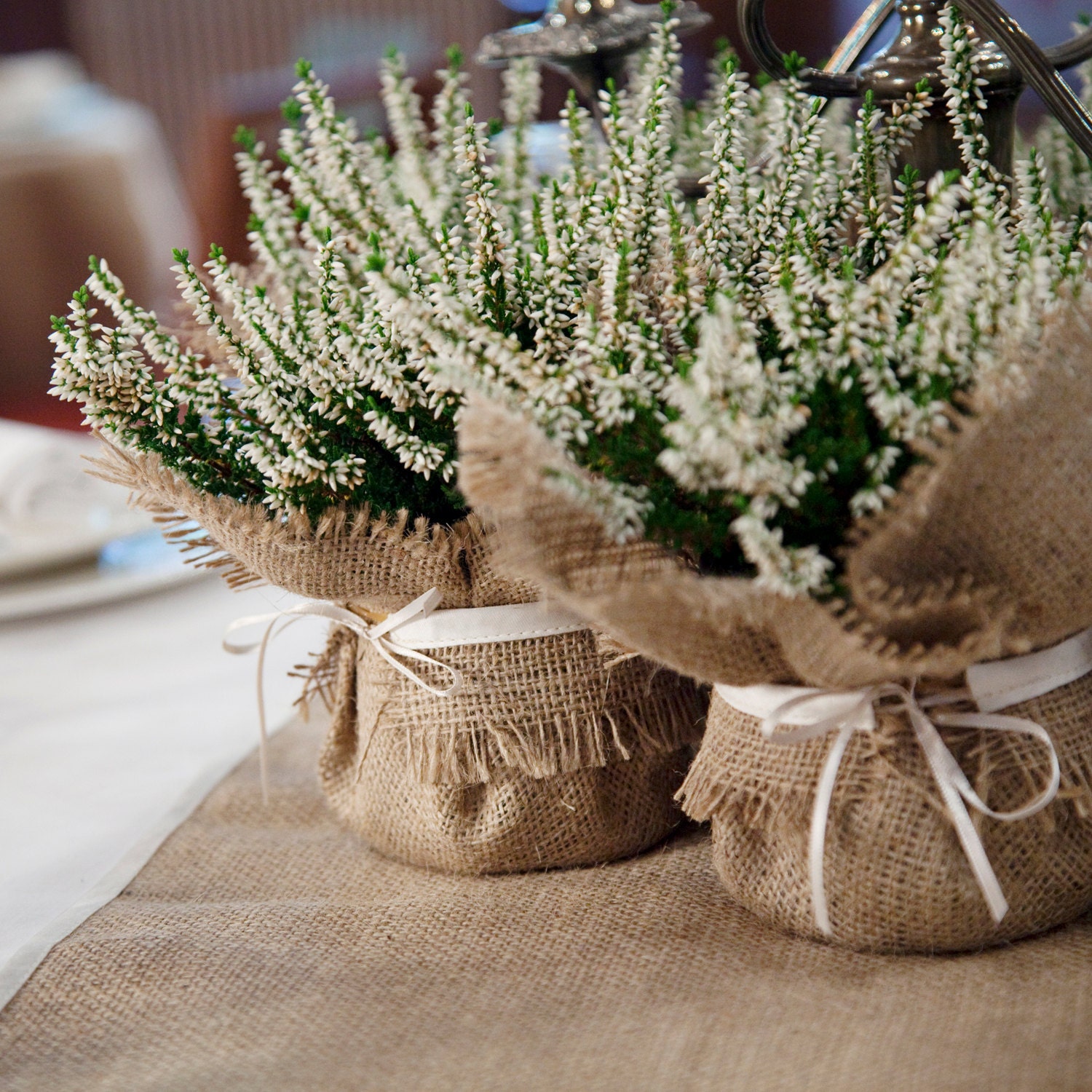 Rustic Wedding Decoration burlap plant wrap with satin tie