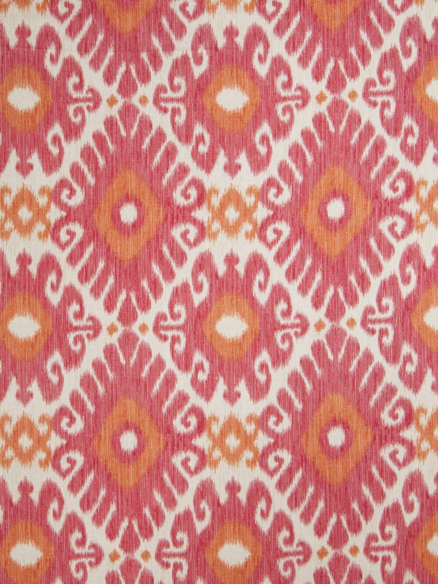Orange and Pink Linen Ikat Upholstery Fabric by the Yard