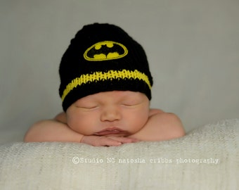 Batman Baby Hat, Baby Batman, Batman Beanie, Baby Boy Hats, Superhero Hat,Newborn Photo Prop, Batman Baby, Knit Boy Hat, Newborn Batman Hat