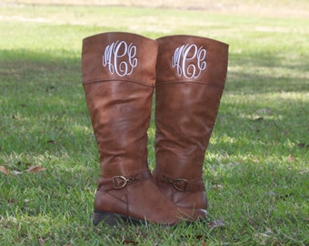 Monogram Personalized Boots Tall Women's Leather Size