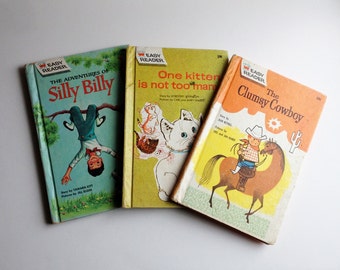 Vintage 1960s Easy Readers by Wonder Books - The Clumsy Cowboy - The Adventures of Silly Billy - One Kitten is Not Too Many / Kids LIbrary