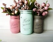 Painted Mason Jars Home Decor Wedding Centerpiece Vase Mint Coral Dorm Decor Mint Coral Painted Mason Jars Home Decor Wedding Centerpiece Vase Mint Coral Dorm Decor Mint Coral