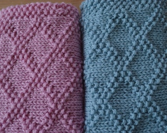 Items similar to Baby Blanket, knitted, Aqua, Diamond pattern on Etsy