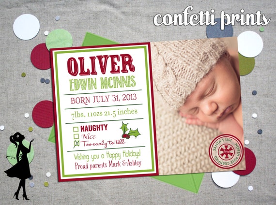 Holiday Christmas Photo Card / Birth Announcement - TOO EARLY To TELL Printable Il_570xn