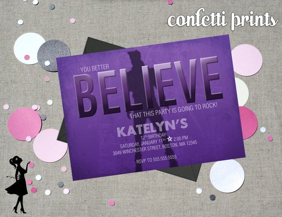 BELIEVE Justin Bieber Inspired Birthday Invitation Printable Il_570xn