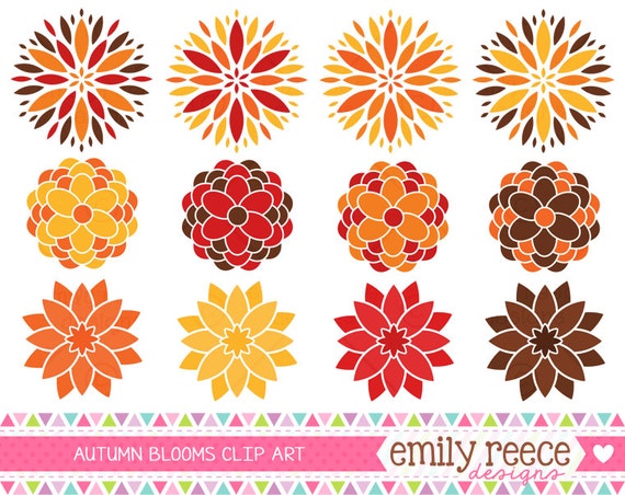 50% Off Sale - Flowers Autumn Blooms Fall Blossoms Cute Clip Art - Commercial Use - Scrapbooking Invitations Cards - Instant Download Il_570xn