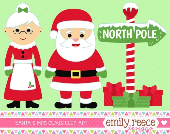 50% Off Sale - Santa Claus Mrs Claus Christmas North Pole Cute Clip Art - Commercial Use - Scrapbooking Invitations Cards - Instant Download Il_570xn