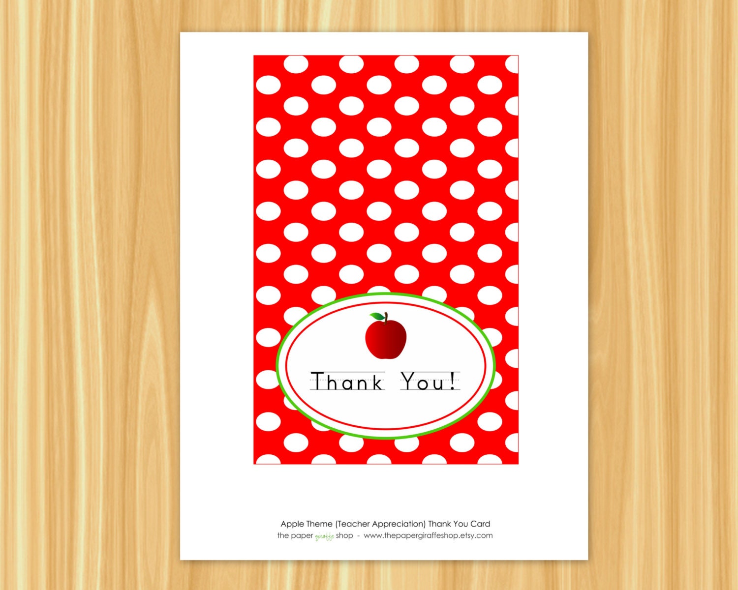 Apple Thank You Card Teacher Thank You Card Apple Thank