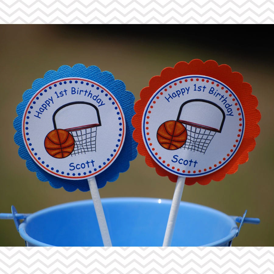 Basketball Sports Cupcake Toppers Set of 12 Personalized