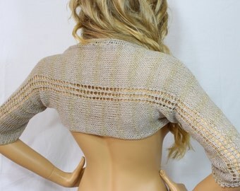 Beige Gold Shrug Bridal Shrug Evening Shrug Wedding Shrug Bridesmaid Gift Hand Knitted Half Sleeve Beige Shrug