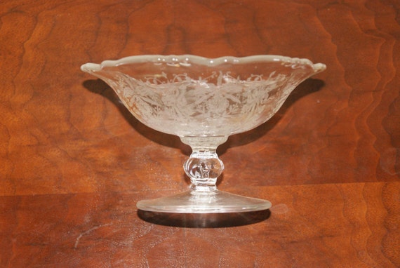 Vintage Heisey Glass Crystal Compote ORCHID Pattern Made 1940s