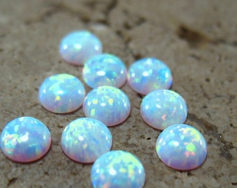 MMS17 White Opal Cabochon 5mm Round 3pcs - White Opal Cabochon, Fire Opal Cabochon, 5mm Cabochon, Round Cabochon, Earring Cabochon, Ring Cab