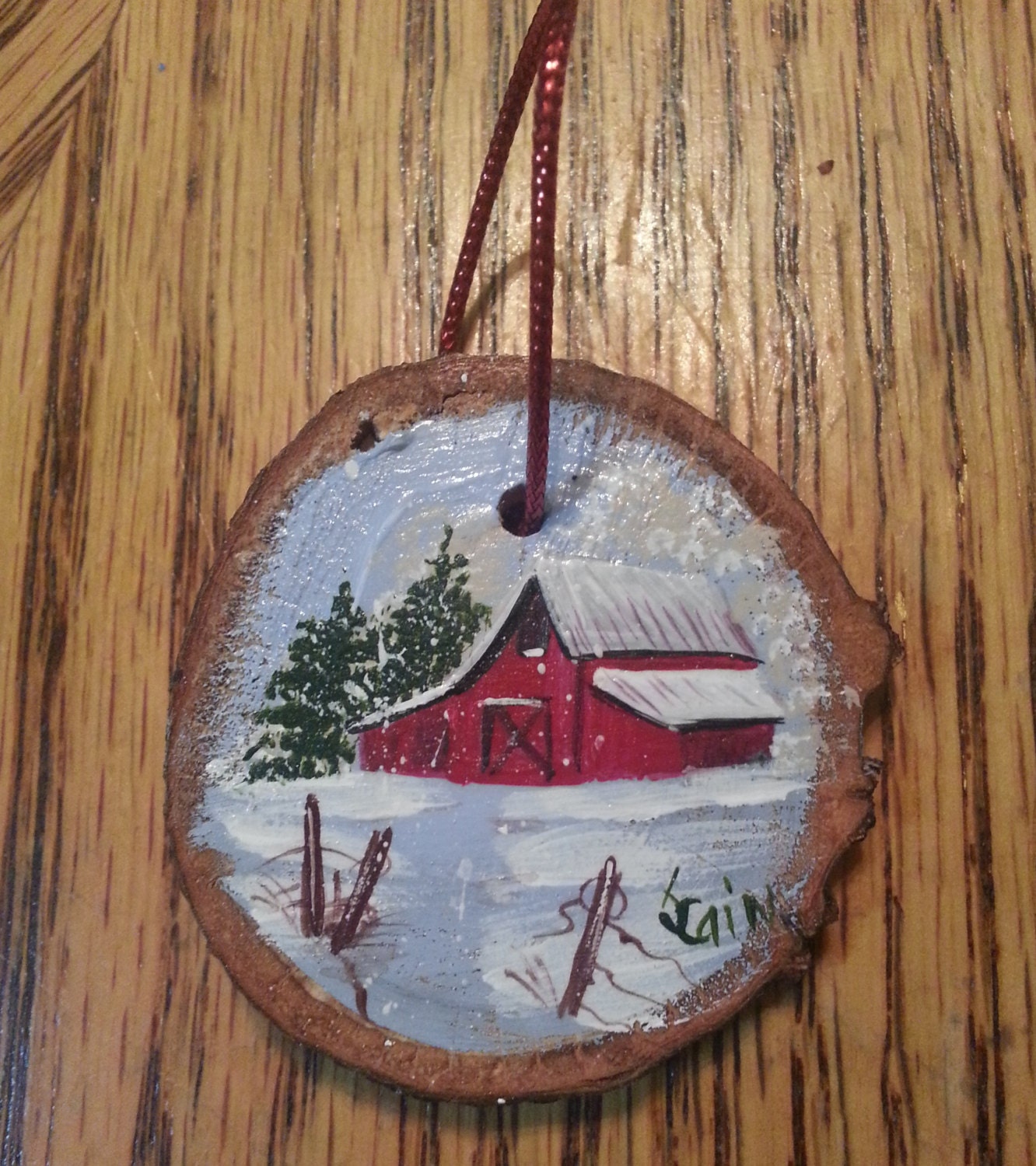 Wood Slice Ornament Hand Painted Featuring An Old By Joslagniappe